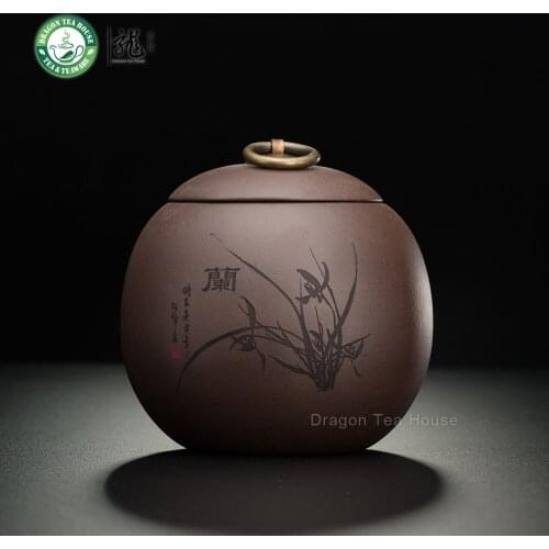 Brown Handmade Yixing Zisha Clay Orchid Tea Caddy Coffee Canister 500ml 16.9 oz