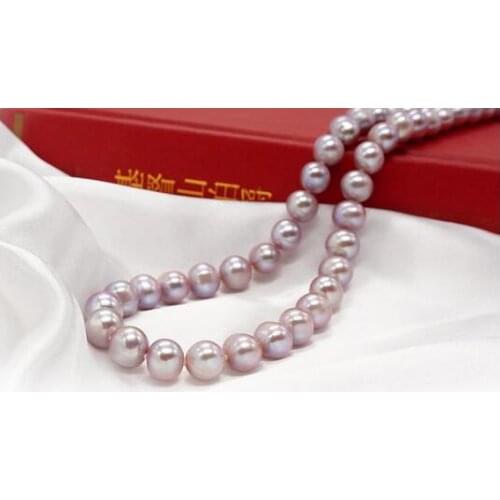 Round south sea 9-10mm lavender pearl necklace 18inch 925s KKK