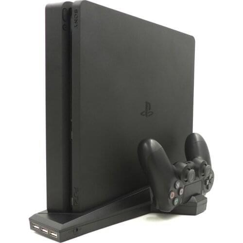 Multifunction 3 Cooling Fan Cooler Vertical Stand & 3 USB Ports 2 Controller Charger Station Charging Dock for PS4 Slim Console