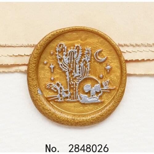 Moon Cactus plant with skull Wax seal stamp ,cactus succulent Wax seal,Party Wax Seal Stamp Kit invitation seals,Moon stamp