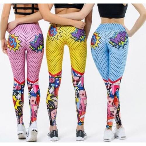New Arrival Printed Cartoon Cute Slim Breathable Yoga Pants for Women Pink Yellow Blue Sport Leggings Training Gym Trousers