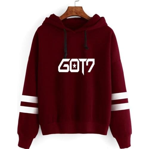 New Korean Fashion Kpop Bambam Got7 Hoodie NEVER EVER Harajuku Clothes Women Long Sleeve Striped Hooded Sweatshirts Pullover Top