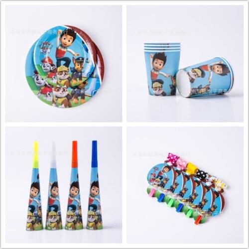 New Paw Patrol Chase Marshall Sky Birthday Party Decorations Kid Gift Bag Paper Cups Plates Knife Spoon Baby Tableware Supplies