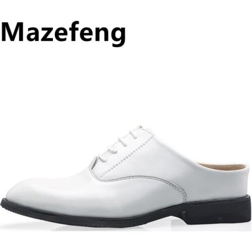 Mazefeng Men Increase Shoes Summer Slippers Men Slippers Simple Casual Half Slippers Solid Outdoor Leather Slippers Round Toe