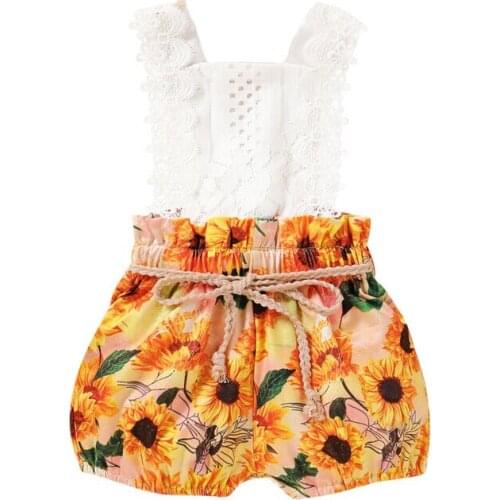 Toddler Baby Kid Girl Lace Sunflower Sleeveless Romper Jumpsuit Bow Backless Sunsuit Clothes Rompers