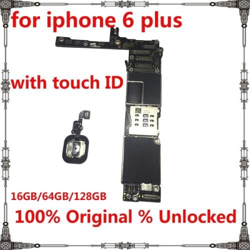 For iphone 6 plus 6p Original unlocked motherboard with / No touch ID free icloud mainboard 16gb 64gb 128gb full chips board
