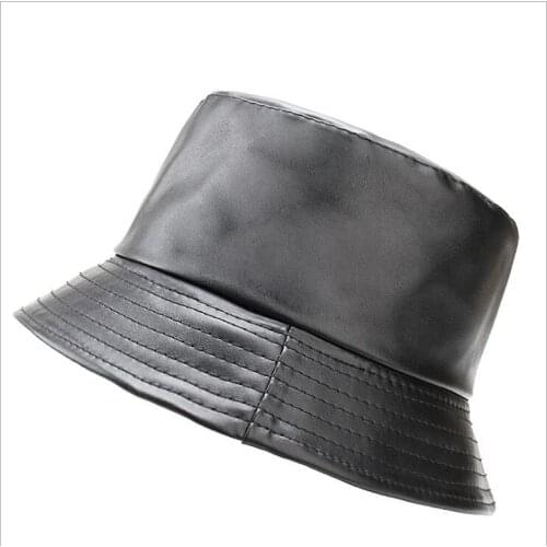 Autumn and winter hats mens PU double-sided fisherman cap ladies basin hat sunscreen sun hats tide