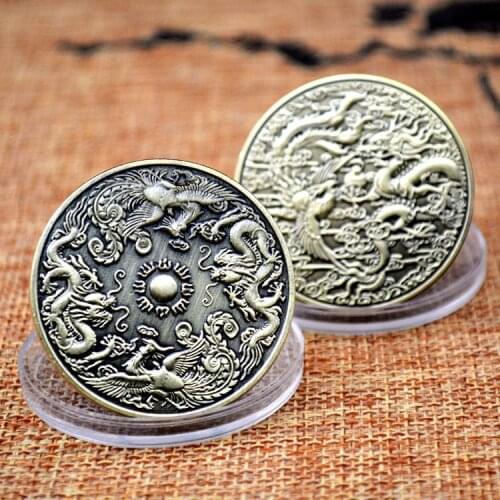 Chinese Style Prosperity Brought by the Dragon and the Phoenix Commemorative Coin Traditional Collection Gift Home Decor