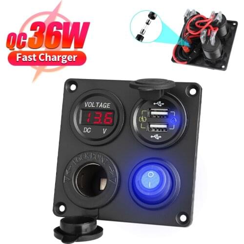 Car charger Switch Panel Voltmeter Dual USB Socket 12V 4.2A Cigarette Lighter ON/Off Rocker 4 in 1 Camper Moto power adapter