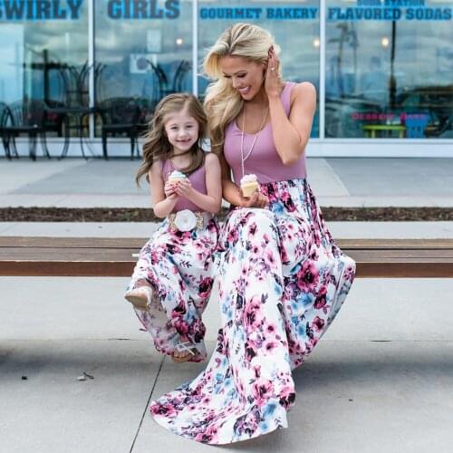 Family Dress Sleeveless Long Dress Women Girls Patchwork Family Look Matching Outfits Mommy and Me Clothes Maxi Vestidos