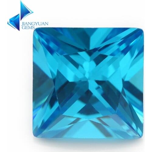 Size 2x2~10x10mm Square Shape Princess Cut AAAAA Middle Seablue Zirconia Stone Synthetic Gems CZ stone For Jewelry