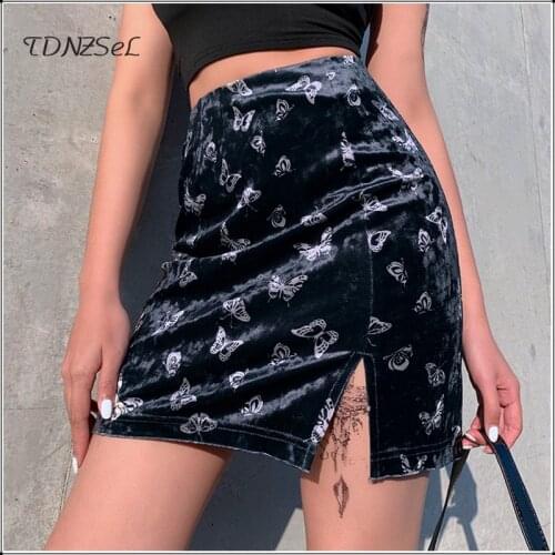 Sexy Black Butterfly Print Gothic Style Short Skirt Women Skinny Slim Package Hip Mini Skirts Summer Party Nightclub Punk Skirt