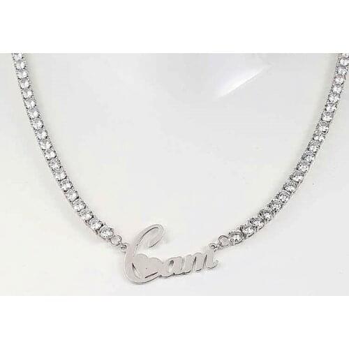 Tenis /Cuban Chain with Cubic Zirconia Customized Initial Necklace,Plain Name Plate Ice Out Personal Gift For Boyfriend
