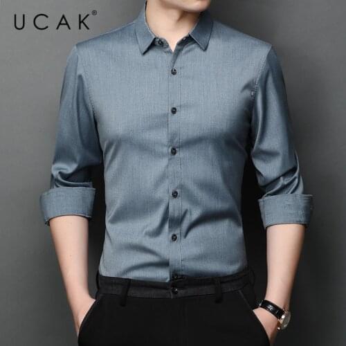 UCAK Brand Streetwear Shirt Spring New Fashion Casual Long Sleeves Turn-Down Collar Solid Color Shirt Men Clothing Homme U6150