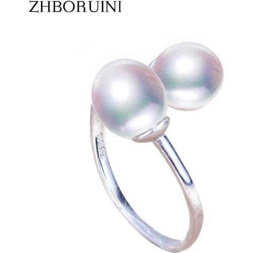 ZHBORUINI Fine Jewelry Pearl Ring Jewelry Double Faced Rings Natural Freshwater Pearl 925 Sterling Silver Jewelry For Women Gift