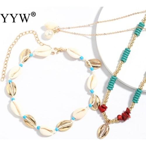 YYW Elegant Imitation Shell Jewelry Sets Fashion Double Femme Layer Necklace Choker Sets For Women Jewelry Set