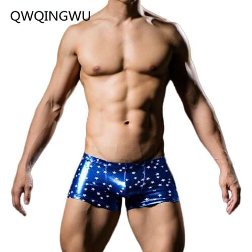Sexy Men Boxers Star Printed Bronzing Underwear Sexy Faux Leather Fashion Boxers Shorts Panties Tight Boy Boxers Clubwear