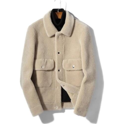 2019 New Winter Men Sheep sheared Coat Fur one Mens Genuine Leather Jacket Male Real Fur jackets coat