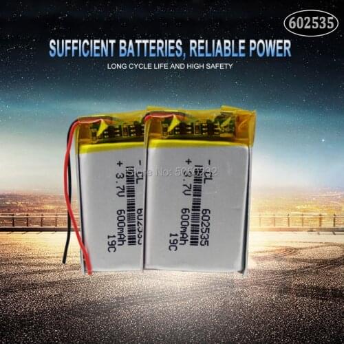 2pc 100% Original Lithium Polymer Rechargeable Battery 3.7V 600mAh 602535 Lipo cells For Car DVR Tachograph Bluetooth