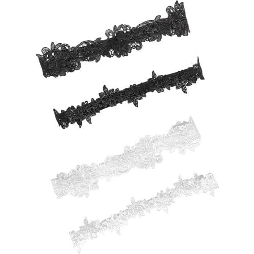 2Pcs/Set Women Wedding Bridal Leg Garters Solid Color Black/White Lace Flower Hollow Out Embroidered Stretchy Thigh Rings Rubber