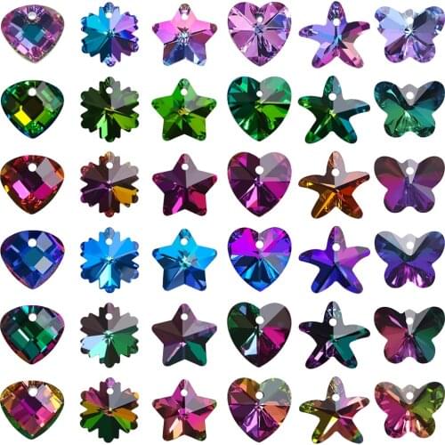 20Pcs Colorful Austrian Glass Beads Star Pendant Crystal Heart Charms Rhinestones for Earring Necklace DIY Jewelry Accessories
