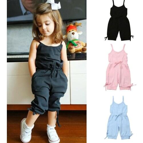 2020 Brand New Sweet Baby Girl Pure Color Sleeveless BowKnot Romper V-neck One Piece Jumpsuit Summer Kids Outfit Clothes