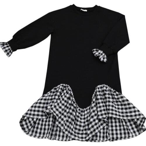 2020 Spring Girls Dress Fashion Baby Girls Plaid Dresses Personality Patchwork Kids Loose vestido for Girl 4 6 8 10 12 14 16 yrs