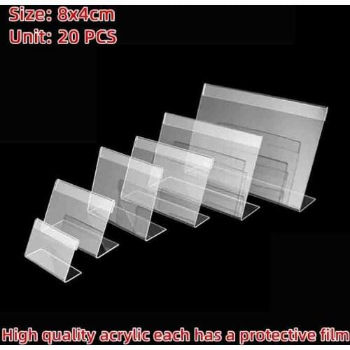 8x4cm 20pcs Acrylic Transparent Display Stand Desk Sign Label Frame Price Tag Display Business Card Holders acrylic holder