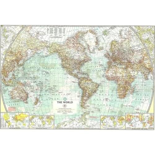 A1 World Globe Map 1957 Personalized Atlas Poster World Maps Atlases Wall Sticker Decoration for Home Office School Supplies