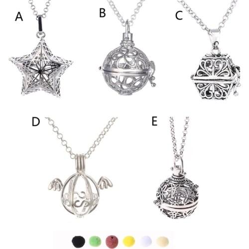Antique Aromatherapy Essential Oil Diffuser Locket Bottle Pendant Necklace with Lava Stone Fashion Jewelry