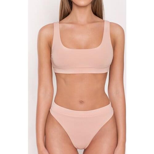 Bikini 2020 Pure Color Swimsuit Swimwear Brazilian Bikini Swimwear Women Push-Up Padded Bra Beach Bikini Set купальник dropship