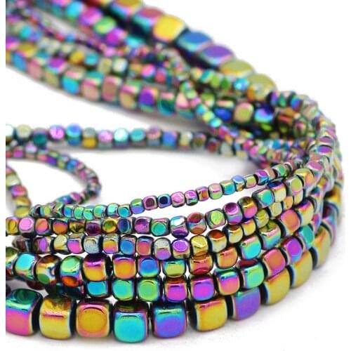 2/3/4/6MM Natural Hematite Stone Multicoloured Square Cube Spacer Loose Beads For Jewelry Making DIY Bracelet Accessories