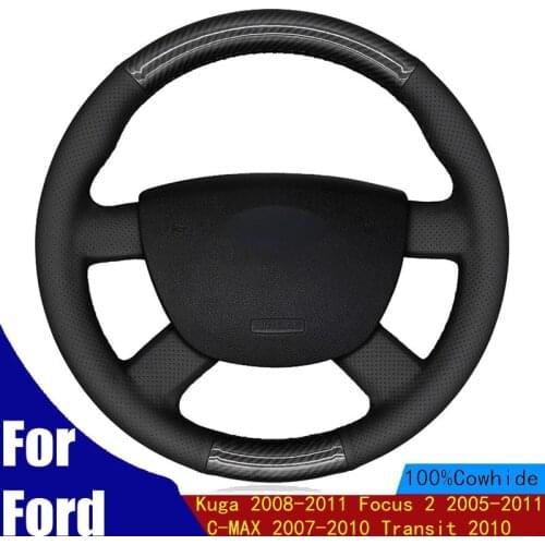 Car Steering Wheel Cover Black PU Carbon Fiber For Ford Kuga 2008-2011 Focus 2 2005-2011 C-MAX 2007-2010 Transit 2010