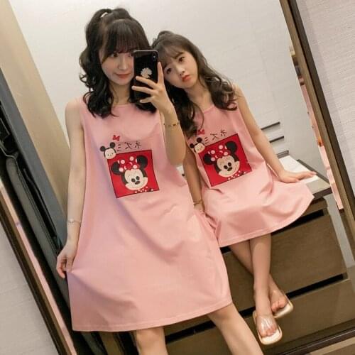 Children Nightdress Girls Cotton Nightgowns Baby Mother Kids Pajamas Parent-child Dress Disney Mickey Donald Duck Sleepwear
