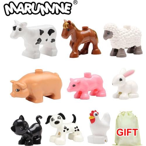 Marumine Building Duplo Brick 9PCS Farm Animals Toy Education Classic Farm Set Kid Gift Blocks Cow Cat Dog Chicken For Chindren