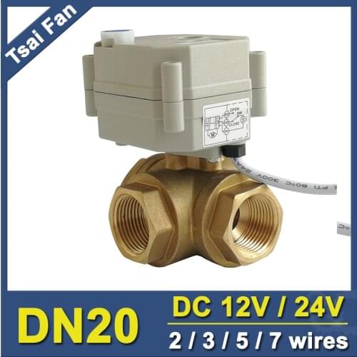 TF20-BH3-B DC12V or DC24V 2/3/5/7 Wires Brass 3/4'' (DN20) 3 Way T/L Type Horizontal Electric Valve With Manual Overiide