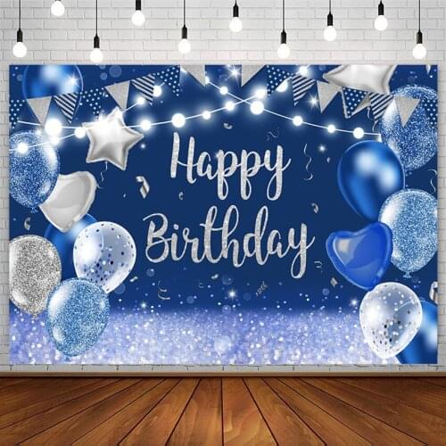 Happy Birthday Party Backdrop Blue Love Star Balloon Silver Shiny Boy Banner Photography Background Photo Studio Props Photozone
