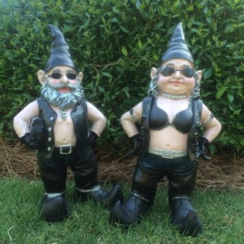 Gnomes Biker Dude & Babe Motorcycle Gnome Garden Biker Gnome Couple Statues Resin _WK