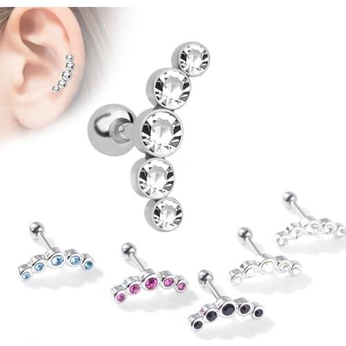 Crystal Stud Earrings Stainless Steel Zircon Ear Nail Cartilage Nail Stud Earrings Helix Rodear Bone Ding Puncture Ear Jewelry