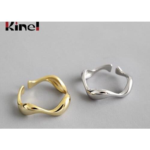 Kinel 100% 925 Sterling Silver Open Ring INS Minimalist Irregular Wavy Smooth Opening Rings Bague Femme Argent Gift