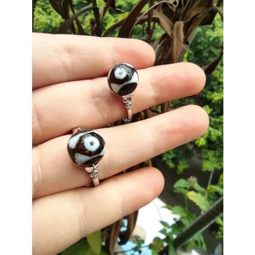 1psc/lot dzi agate ring natural rare jewelry wholesale In bulk s925 sterling silver inlaid adjusted A variety of styles bijoux