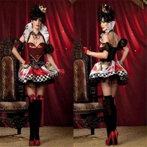 Halloween Costumes For Women Queen Of Hearts Cosplay Game Performance Carnival Poker Clothing Holiday Adults Dresses