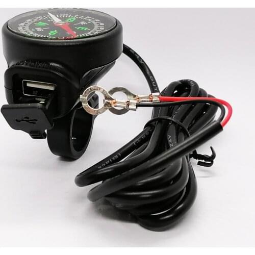 Motorcycle Handlebar Rail Mount Waterproof USB Charger 12-24V 2A with Compass for Mobile Phones GPS