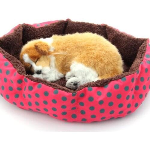 Red Color Dot Pattern Pet Bed Dog Puppy Cat Soft Cotton Fleece Warm Nest House Mat