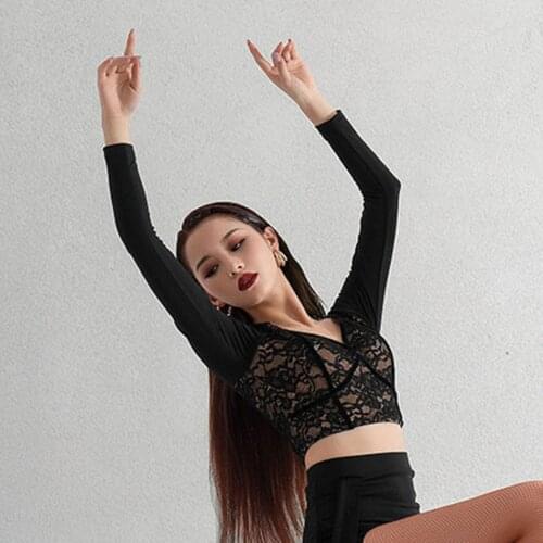 Lace V Neck Sexy Long Sleeve Latin Dance Dress Women Tees Dancing Tops for Ballroom Tango Chacha Dancing Performamnce L1150