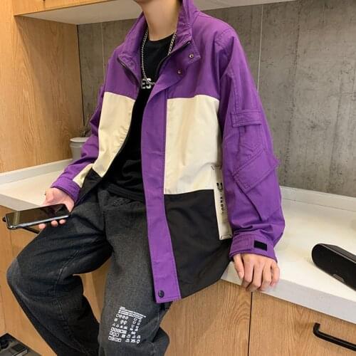 Spring Autumn New Stand-up Collar Loose Plus Size Jacket Simple Color Matching Casual All-match Fashion Men Jacket Free Shipping