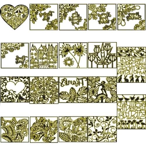 Artistic Words Nesting Flowers Fronds Edge Square Metal Cutting Dies Hollow Love Heart Architecture Frame Craft Making Template