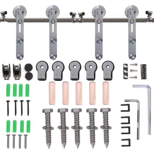 LWZH Stainless Steel Sliding Barn Door Hardware Basic Track Hardware Kit Round-Shaped with Big Roller Track Roller