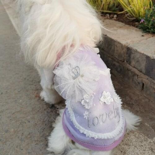 Lovely Puppy Dog Lace Embroidered Sling Skirts Vest Fashion Purple Hand-made Dogs Clothes Spring Pet Dog Dress Outfit Chihuahua