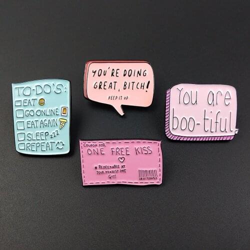 Fashion Text Enamel Pins Brooches DIY Badges Bags Metal Pin Gifts For Friends Jewelry Brooch For Clothes Backpack Hats